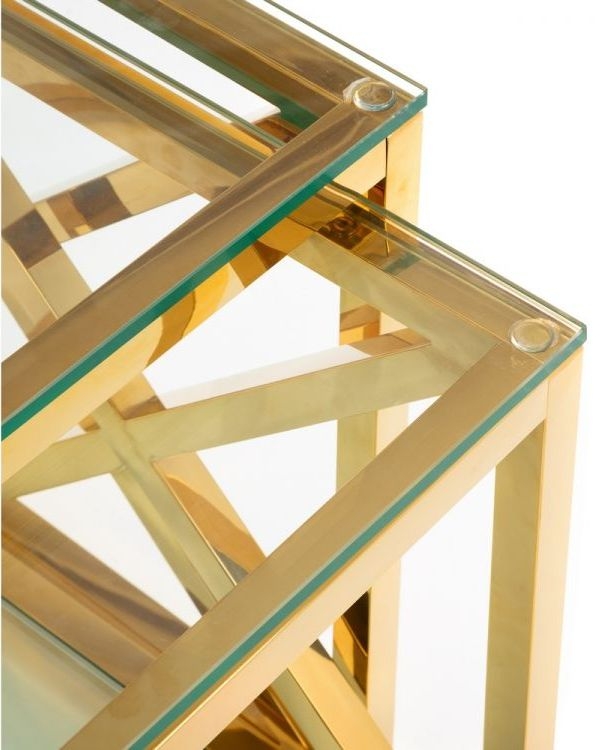 Product photograph of Miami Glass And Gold Nest Of 2 Tables from Choice Furniture Superstore.