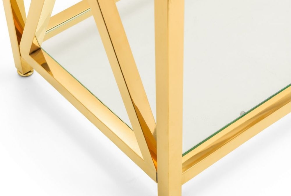 Product photograph of Miami Glass And Gold 120cm Console Table from Choice Furniture Superstore.