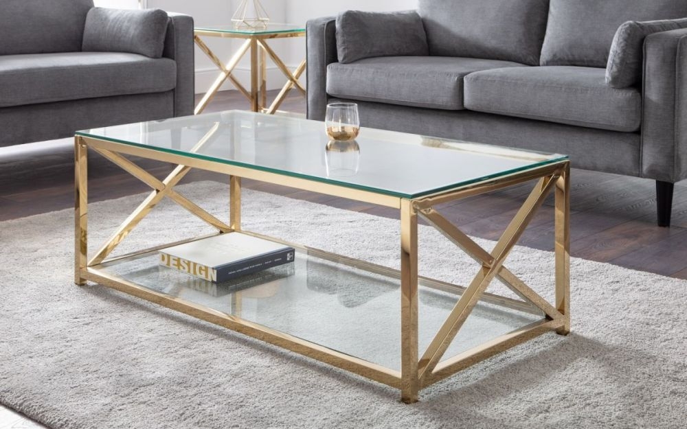 Product photograph of Miami Glass And Gold Coffee Table from Choice Furniture Superstore.