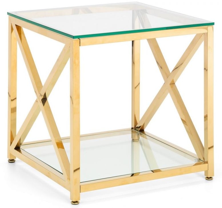 Product photograph of Miami Glass And Gold Square Lamp Table from Choice Furniture Superstore.