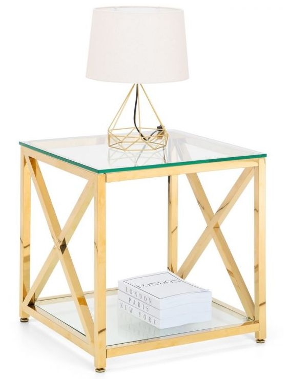 Product photograph of Miami Glass And Gold Square Lamp Table from Choice Furniture Superstore.