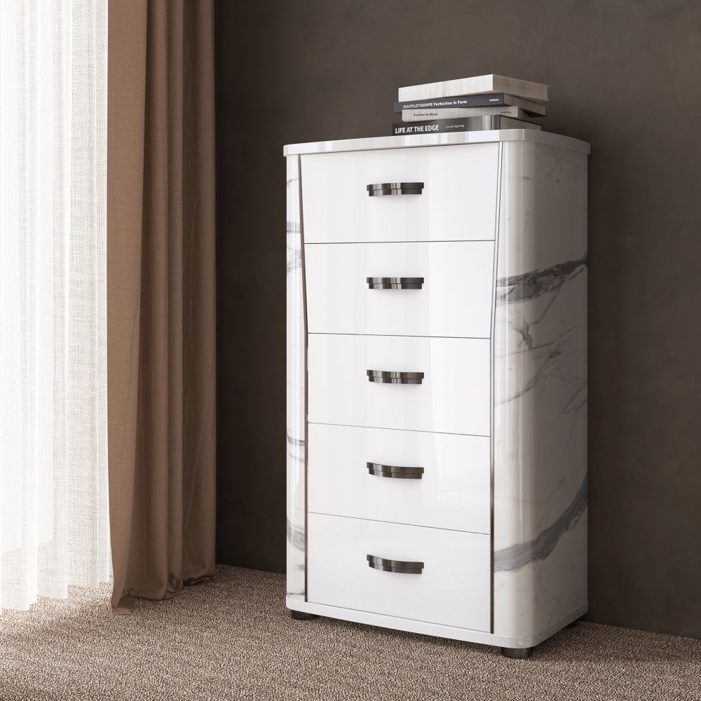 Product photograph of Status Anna Night White Italian 5 Drawer Tall Chest from Choice Furniture Superstore.