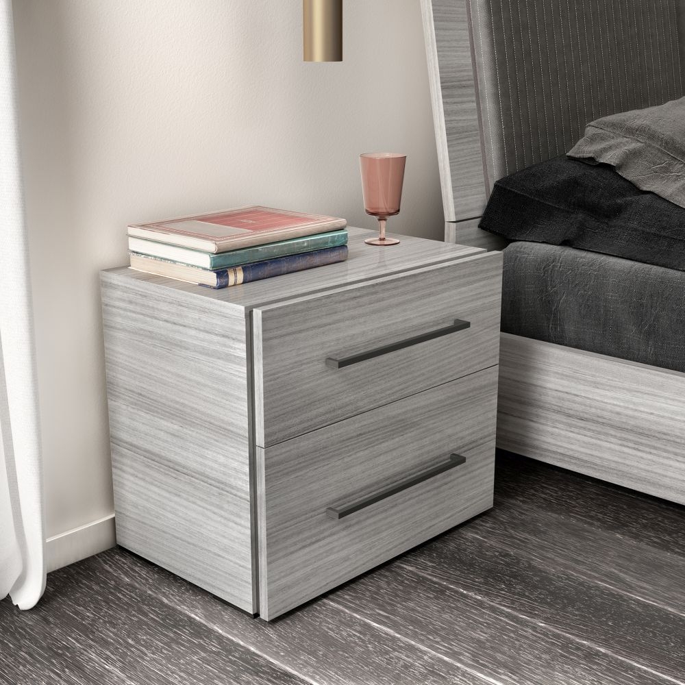 Status Mia Night Silver Grey Italian 2 Drawer Bedside Cabinet with Handles