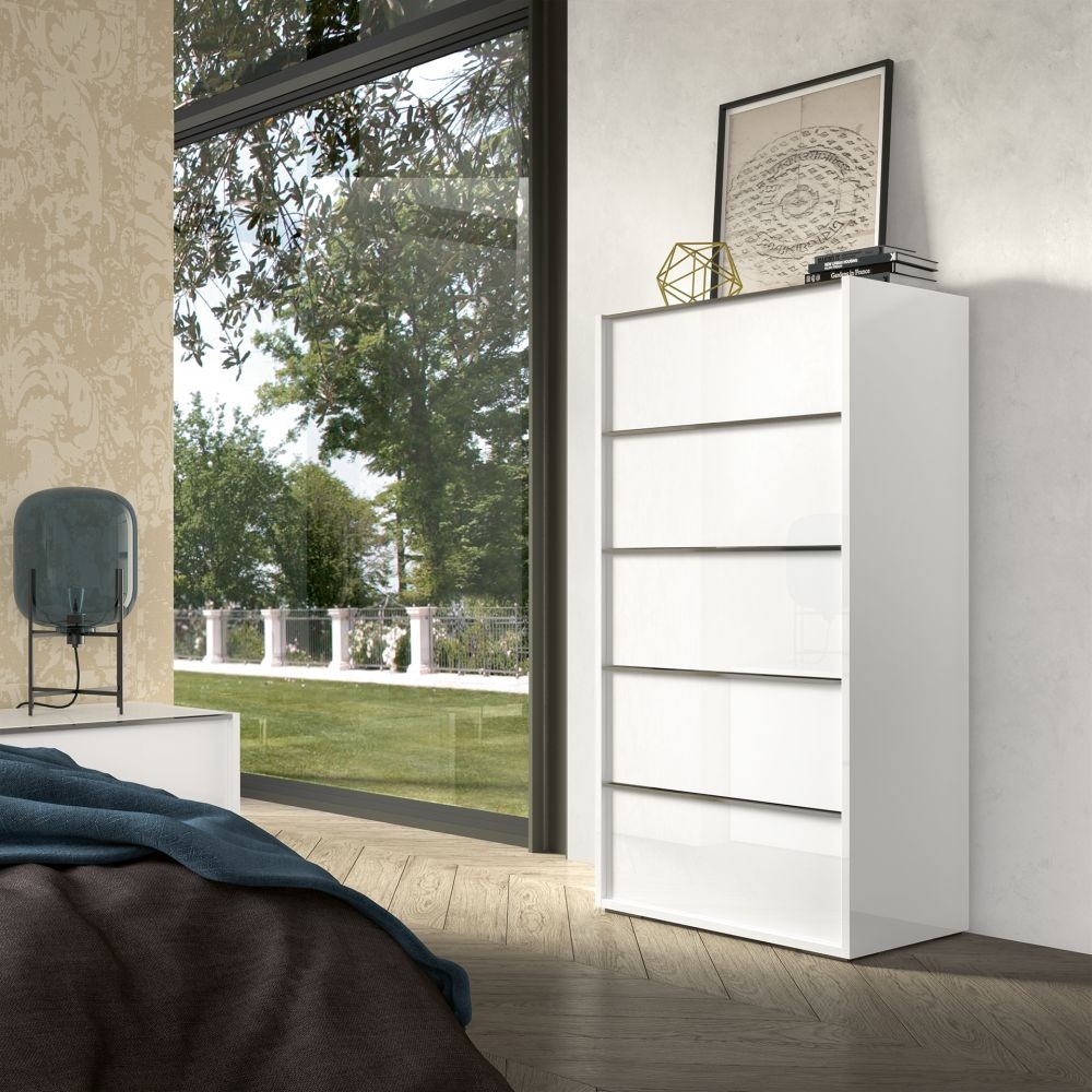 Product photograph of Modern Luna White Italian 5 Drawer Tall Chest from Choice Furniture Superstore.