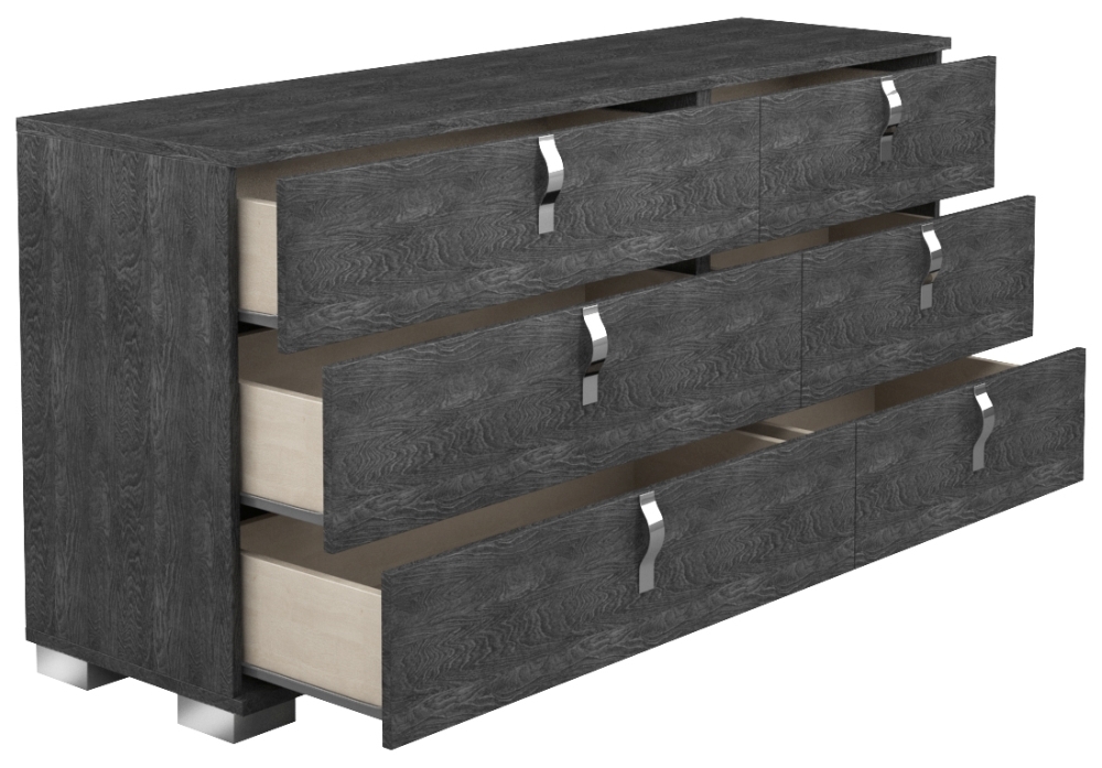 Product photograph of Sarah Night Grey Birch Italian 6 Drawer Double Dresser from Choice Furniture Superstore.