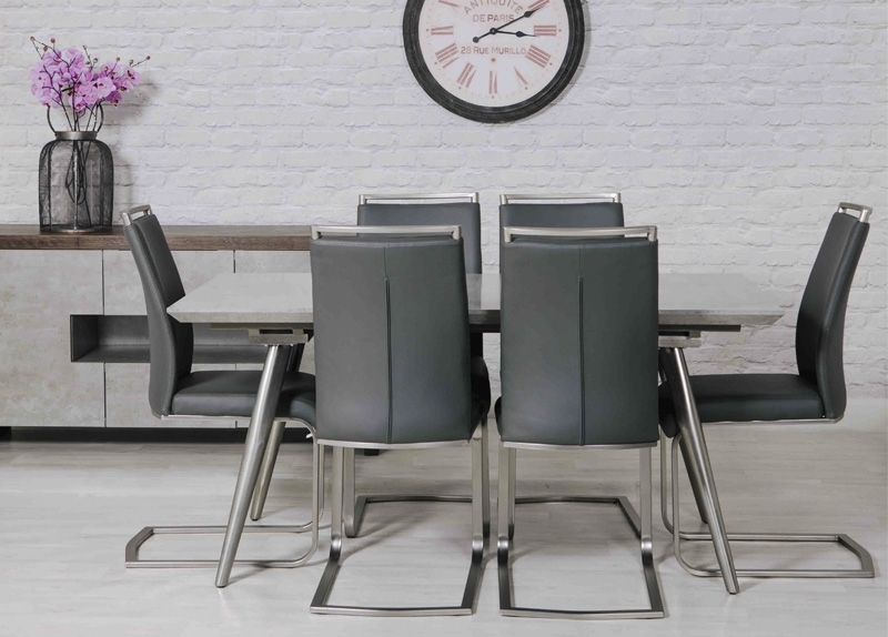Product photograph of Chicago Grey Melamine Concrete Effect Top 6 Seater Dining Table from Choice Furniture Superstore.