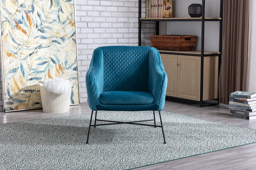 Product photograph of Cleo Federal Blue Velvet Fabric Accent Chair from Choice Furniture Superstore.