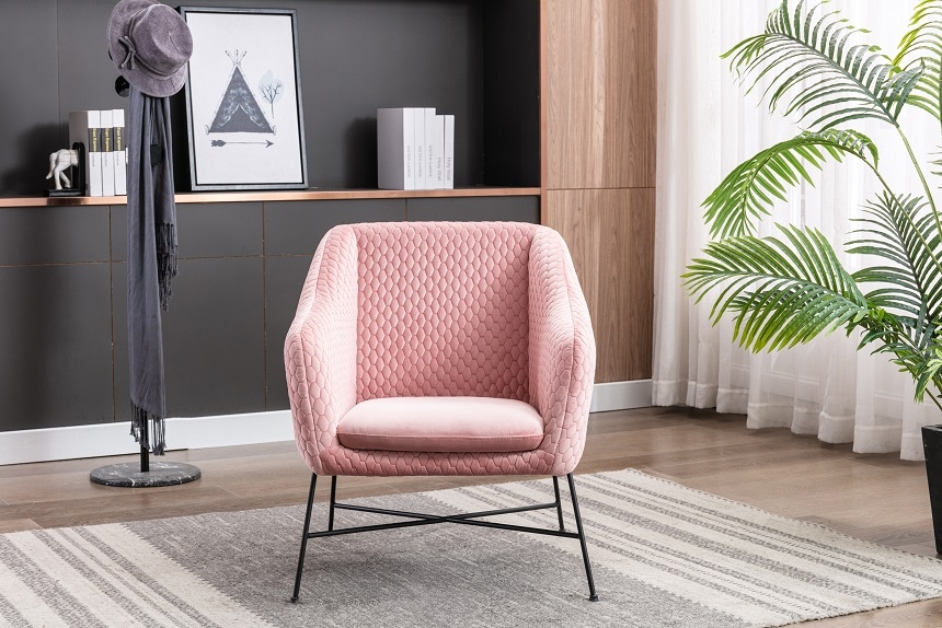 Product photograph of Cleo Powder Pink Velvet Fabric Accent Chair from Choice Furniture Superstore.