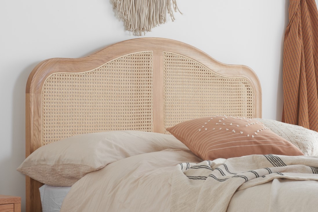 Product photograph of Leonie Oak Rattan Bed from Choice Furniture Superstore.
