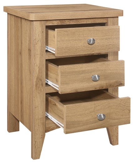 Product photograph of Hampstead Oak 3 Drawer Bedside Cabinet from Choice Furniture Superstore.