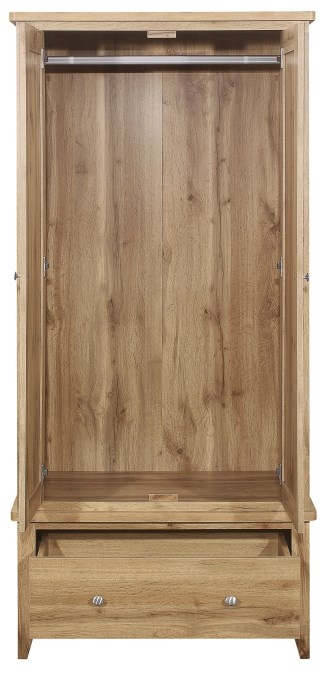 Product photograph of Hampstead Oak 2 Door 1 Drawer Wardrobe from Choice Furniture Superstore.