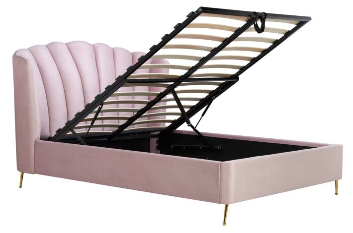 Product photograph of Lottie Pink Fabric Ottoman Storage Bed - Sizes Available from Choice Furniture Superstore.