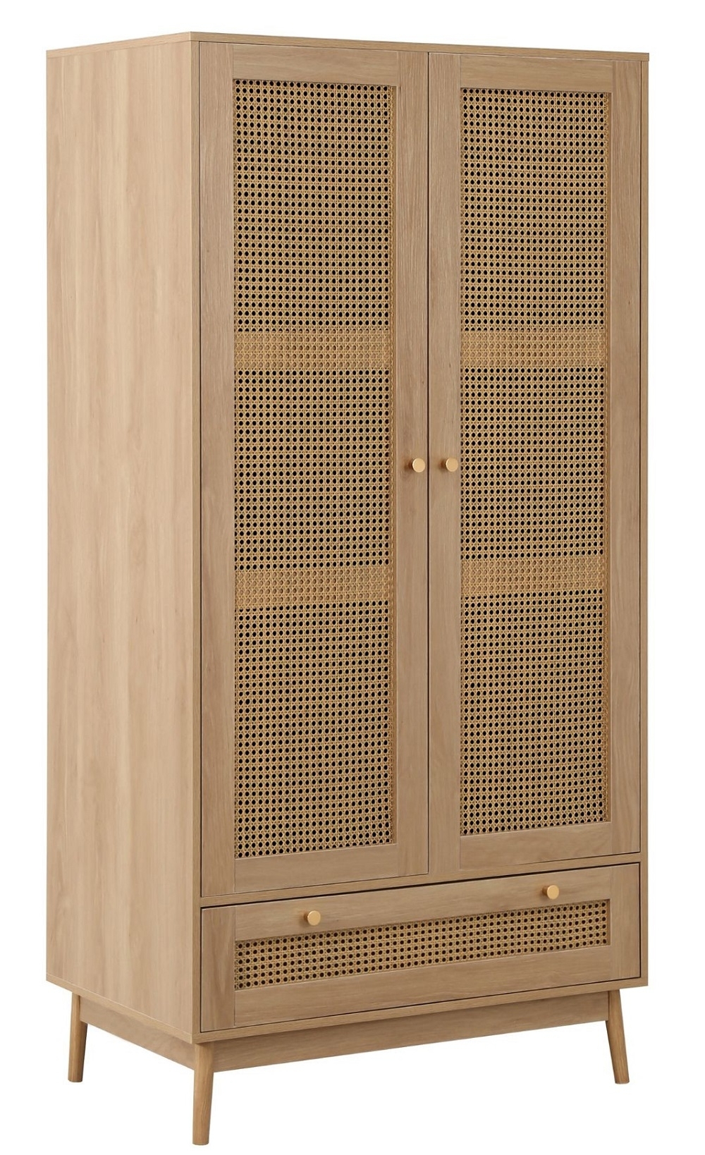 Product photograph of Croxley Oak Rattan 2 Door Wardrobe - 1 Drawer from Choice Furniture Superstore.