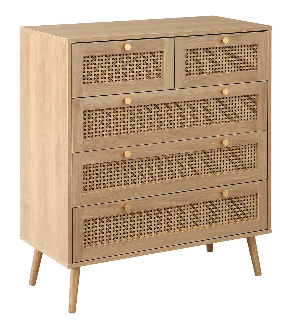 Product photograph of Croxley Oak Rattan 5 Drawer Chest from Choice Furniture Superstore.
