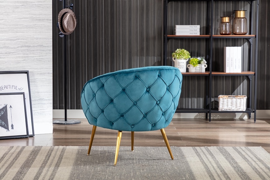 Product photograph of Monica Federal Blue Velvet Fabric And Gold Accent Chair from Choice Furniture Superstore.