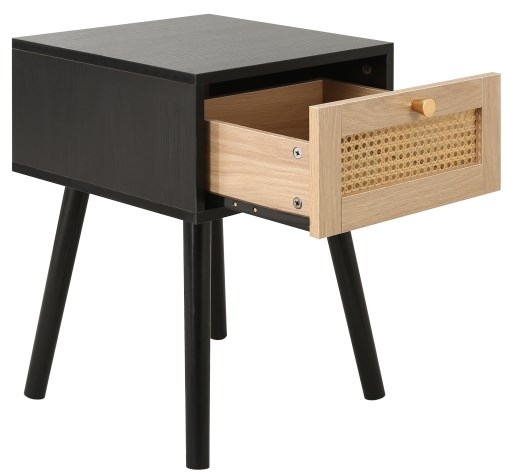 Product photograph of Birlea Croxley Oak And Black 1 Drawer Rattan Bedside Table from Choice Furniture Superstore.