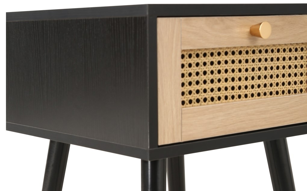 Product photograph of Birlea Croxley Oak And Black 1 Drawer Rattan Bedside Table from Choice Furniture Superstore.