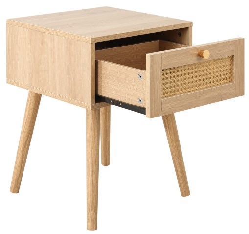 Product photograph of Birlea Croxley Oak Rattan 1 Drawer Bedside Table from Choice Furniture Superstore.