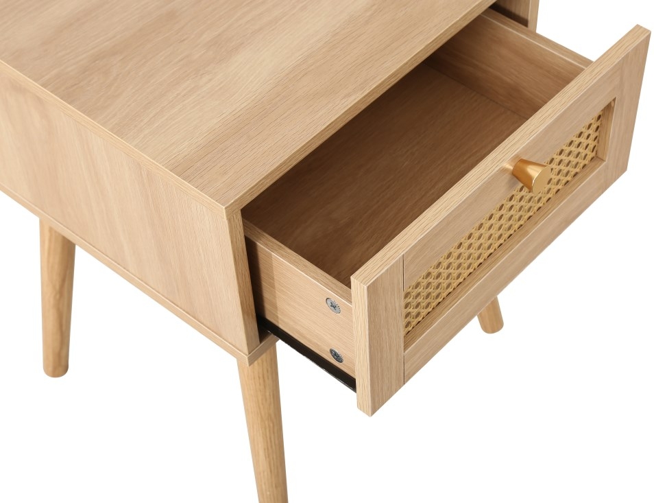 Product photograph of Birlea Croxley Oak Rattan 1 Drawer Bedside Table from Choice Furniture Superstore.