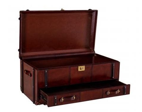 Product photograph of Mysore Handcrafted Leather Cognac Coffee Table Trunk With Drawer from Choice Furniture Superstore.