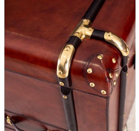 Product photograph of Mysore Handcrafted Leather Cognac Coffee Table Trunk With Drawer from Choice Furniture Superstore.