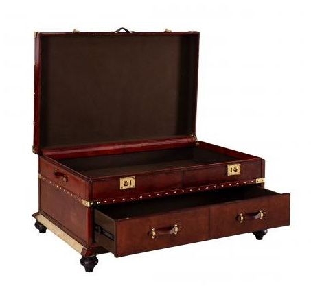 Product photograph of Mysore Handcrafted Leather Cognac Coffee Table With Drawer from Choice Furniture Superstore.