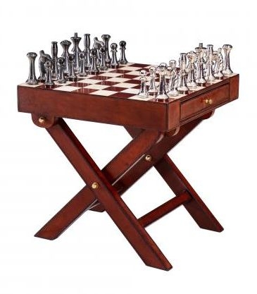 Product photograph of Mysore Handcrafted Leather Cognac Chess Set With Table from Choice Furniture Superstore.