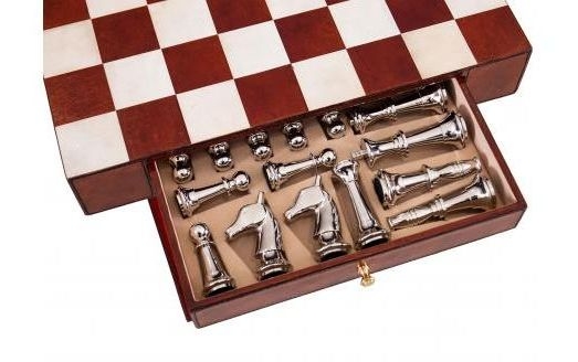 Product photograph of Mysore Handcrafted Leather Cognac Chess Set With Table from Choice Furniture Superstore.