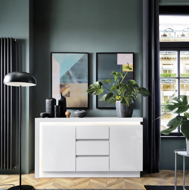 Product photograph of Lyon White Gloss 2 Door Medium Sideboard from Choice Furniture Superstore.