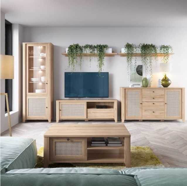 Product photograph of Cestino Oak And Rattan Effect 2 Door Tv Unit from Choice Furniture Superstore.