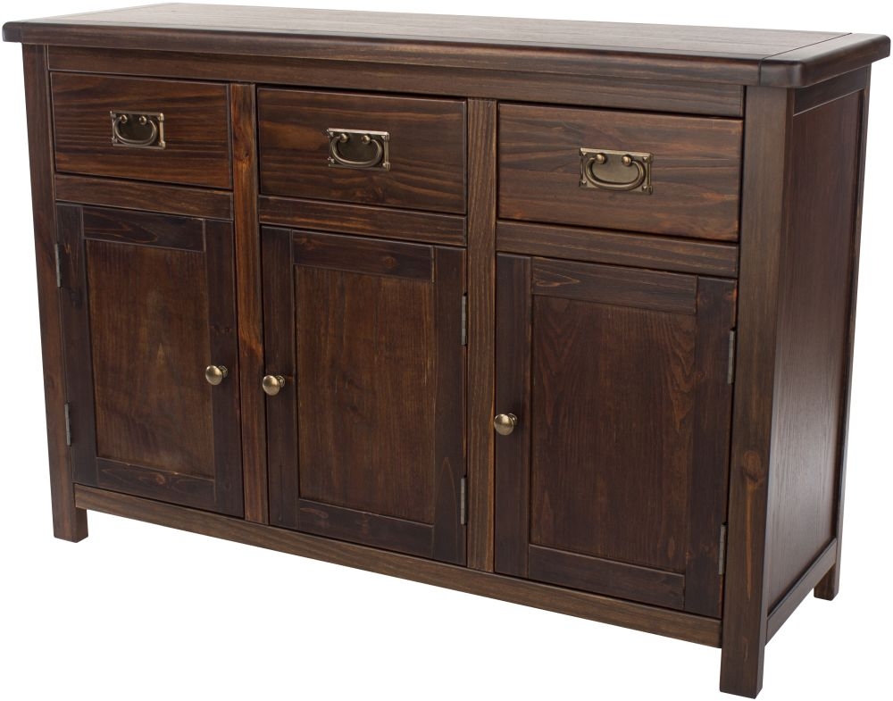 Product photograph of Boston Dark Wood 3 Door 3 Drawer Sideboard from Choice Furniture Superstore.