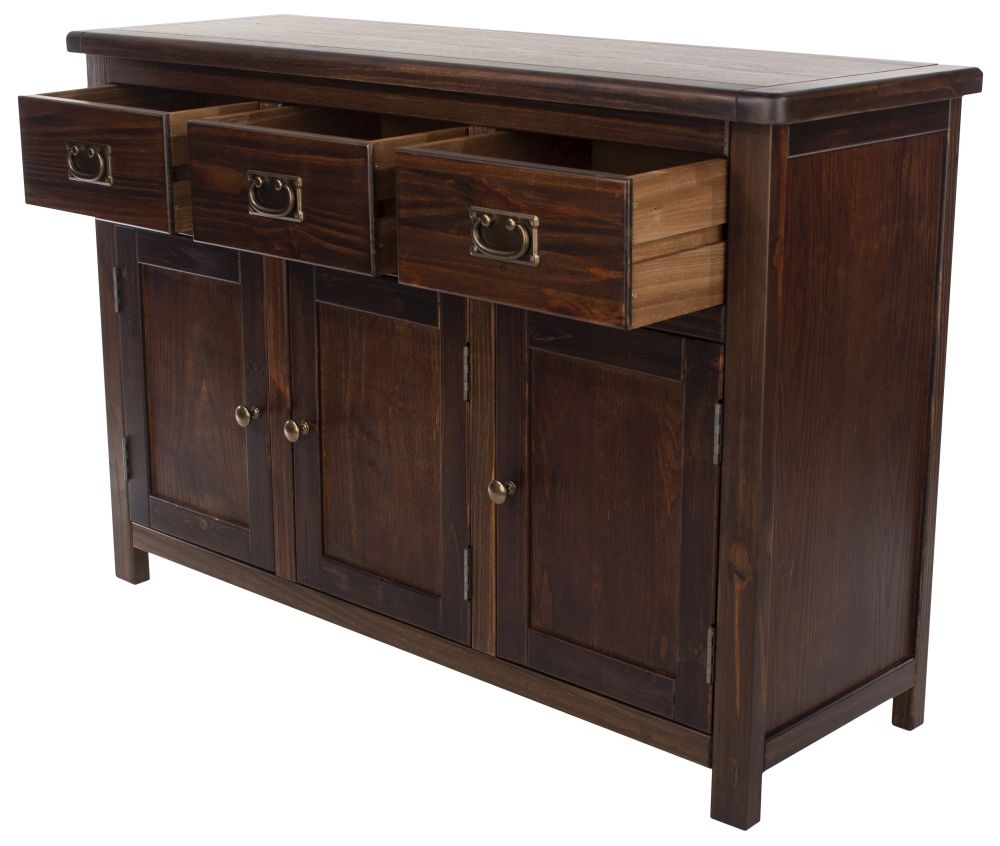 Product photograph of Bowke Dark Wood 3 Door 3 Drawer Sideboard from Choice Furniture Superstore.