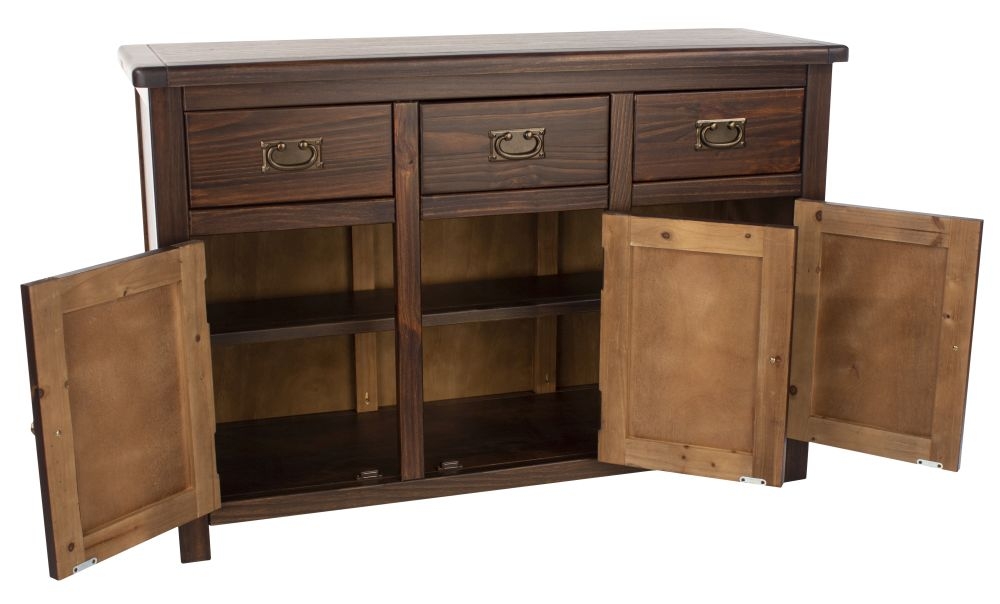 Product photograph of Bowke Dark Wood 3 Door 3 Drawer Sideboard from Choice Furniture Superstore.