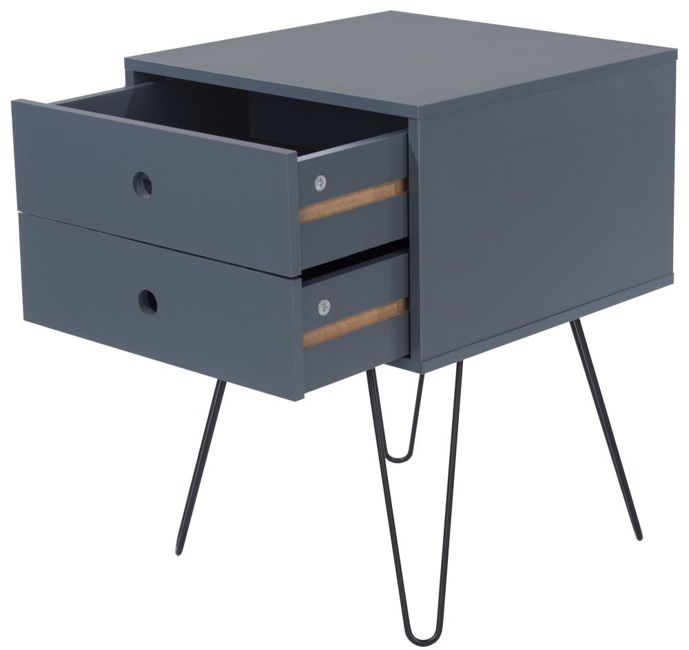 Product photograph of Hemnes Midnight Blue Telford Metal Leg 2 Drawer Bedside Cabinet from Choice Furniture Superstore.