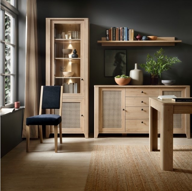 Product photograph of Cestino Oak And Rattan Effect Large Sideboard - 2 Doors from Choice Furniture Superstore.