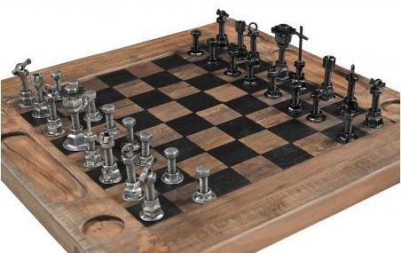 Product photograph of Gulmarg Reclaimed Wood And Metal Chess Set With Table from Choice Furniture Superstore.