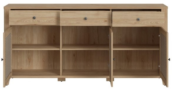 Product photograph of Cestino Oak And Rattan Effect Extra Large Sideboard - 3 Doors from Choice Furniture Superstore.