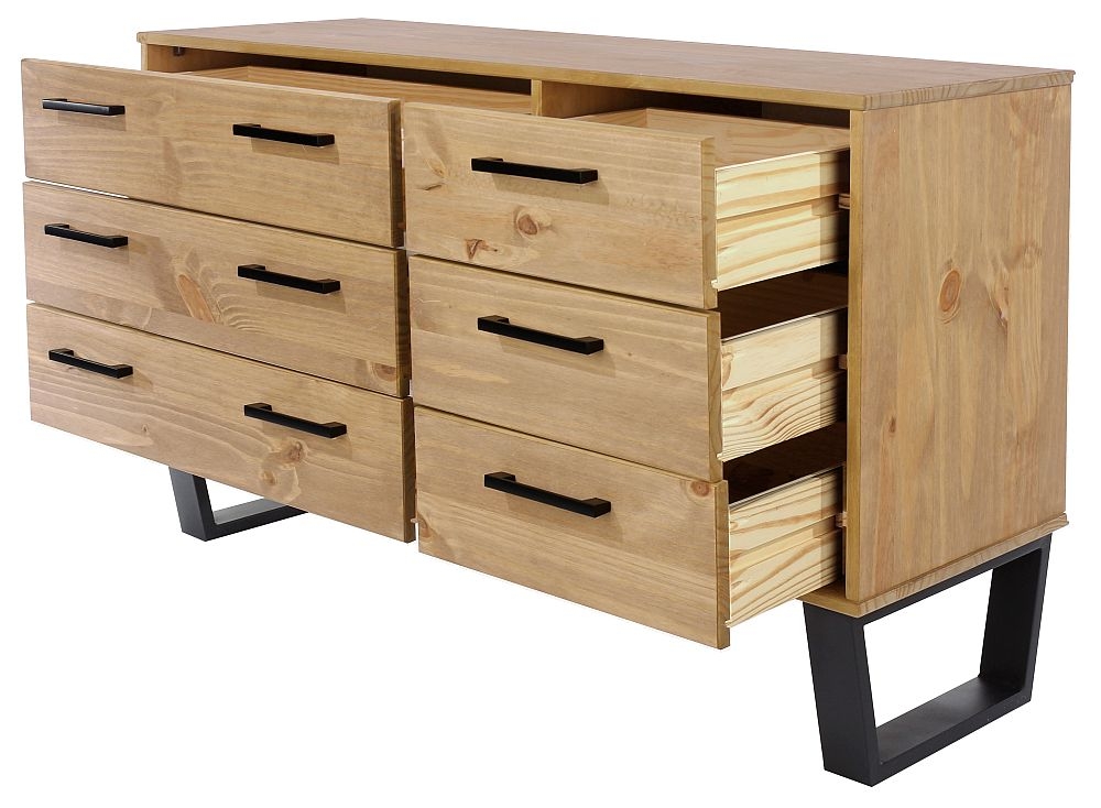 Product photograph of Texas Industrial Style Oak Effect 6 Drawer Wide Chest from Choice Furniture Superstore.