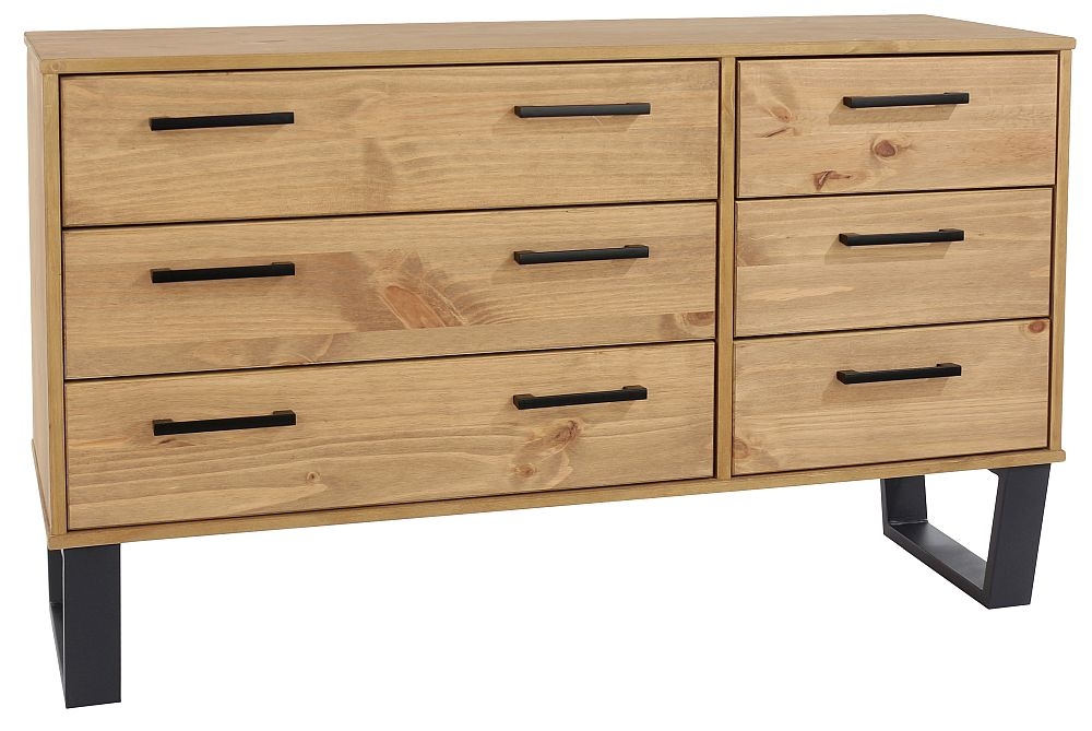 Product photograph of Texas Industrial Style Oak Effect 6 Drawer Wide Chest from Choice Furniture Superstore.