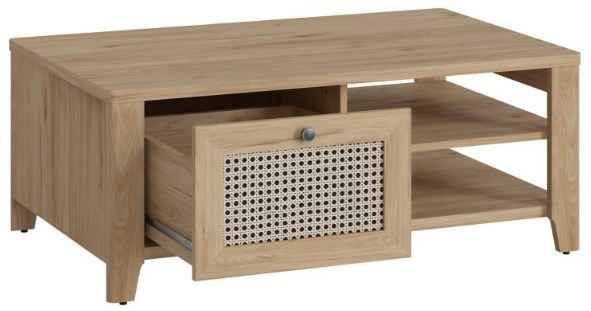 Product photograph of Cestino Oak And Rattan Effect Storage Coffee Table from Choice Furniture Superstore.
