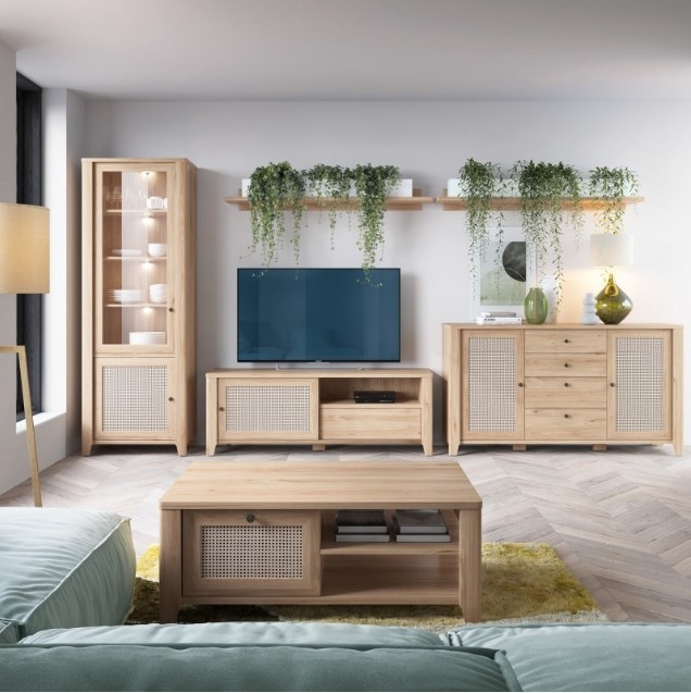 Product photograph of Cestino Oak And Rattan Effect Storage Coffee Table from Choice Furniture Superstore.