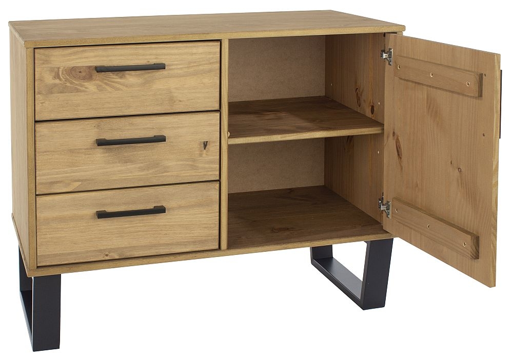 Product photograph of Texas Industrial Style Oak Effect 90cm Small Sideboard from Choice Furniture Superstore.