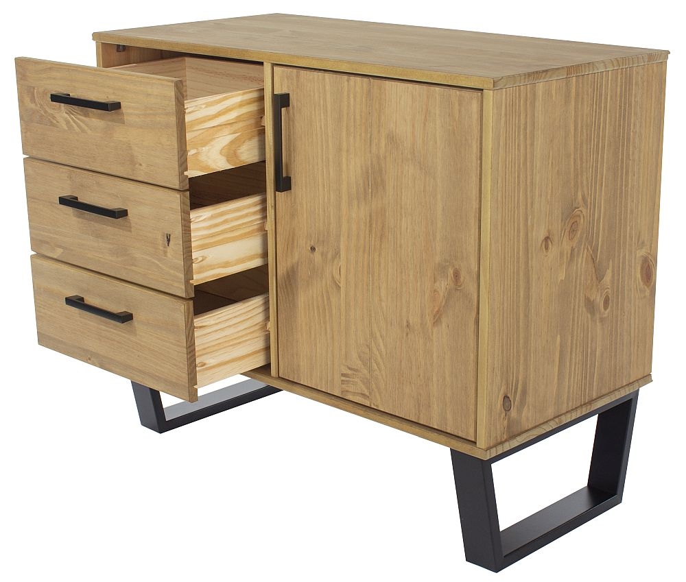 Product photograph of Texas Industrial Style Oak Effect 90cm Small Sideboard from Choice Furniture Superstore.