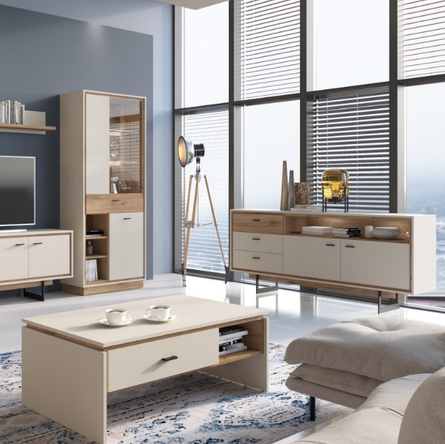 Product photograph of Rivero Grey And Oak Effect 2 Door Medium Sideboard from Choice Furniture Superstore.