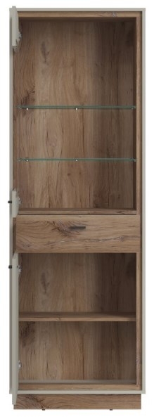 Product photograph of Rivero Grey And Oak Effect Narrow Display Cabinet from Choice Furniture Superstore.