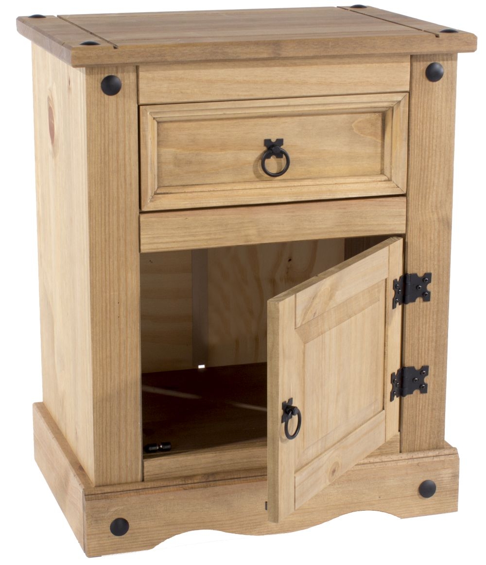 Product photograph of Norco Pine Mexican 1 Door 1 Drawer Bedside Cabinet from Choice Furniture Superstore.