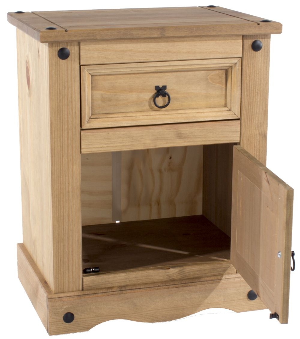 Product photograph of Norco Pine Mexican 1 Door 1 Drawer Bedside Cabinet from Choice Furniture Superstore.