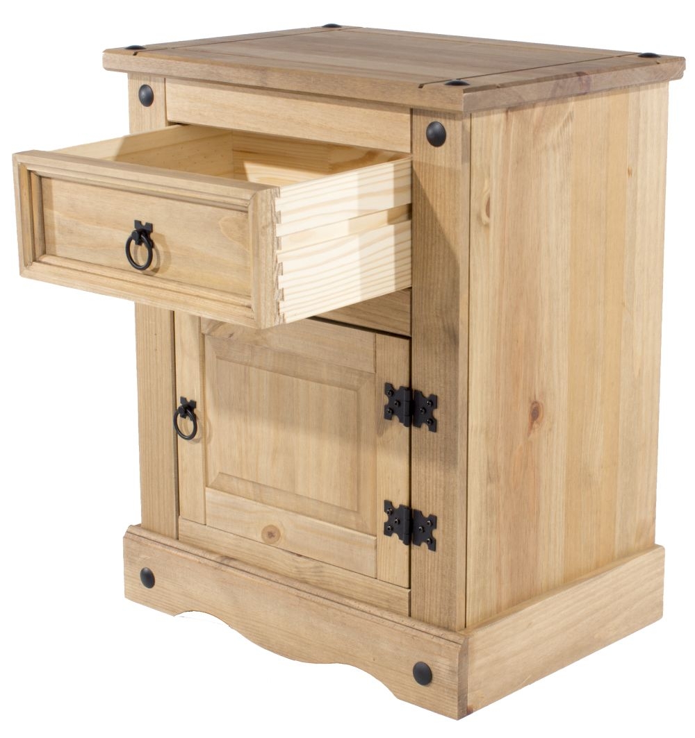 Product photograph of Norco Pine Mexican 1 Door 1 Drawer Bedside Cabinet from Choice Furniture Superstore.