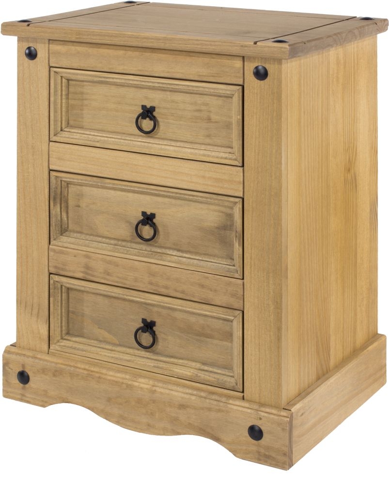 Product photograph of Norco Pine Mexican 3 Drawer Bedside Cabinet from Choice Furniture Superstore.