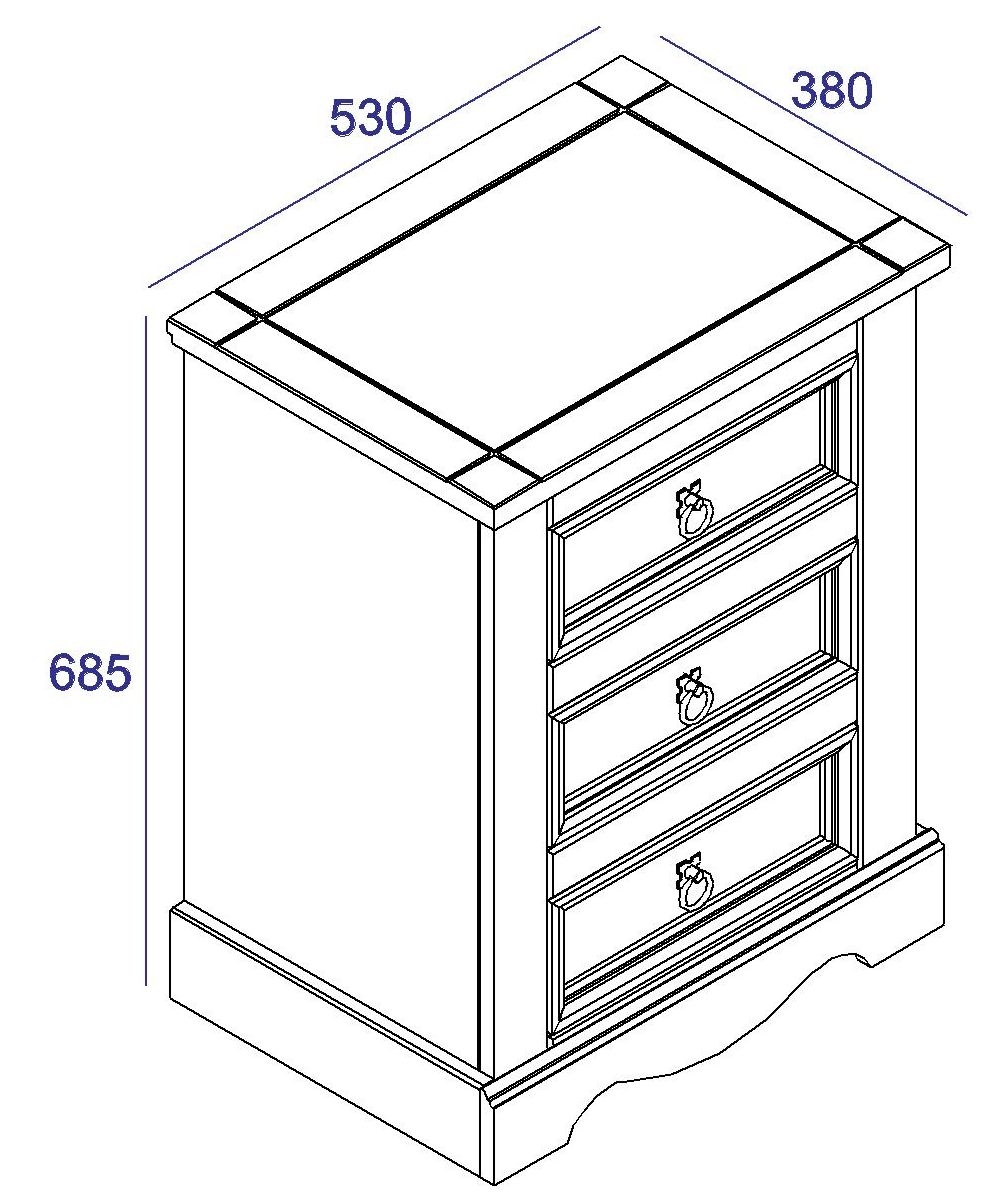 Product photograph of Norco Pine Mexican 3 Drawer Bedside Cabinet from Choice Furniture Superstore.